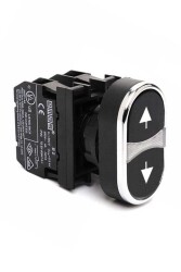 EMAS B101K20HHOK B SERİSİ PLASTİK 2NO ÇİFTLİ DÜZ SİYAH-SİYAH (OK) İŞARETİ BASKILI 22 MM BUTON - EMAS