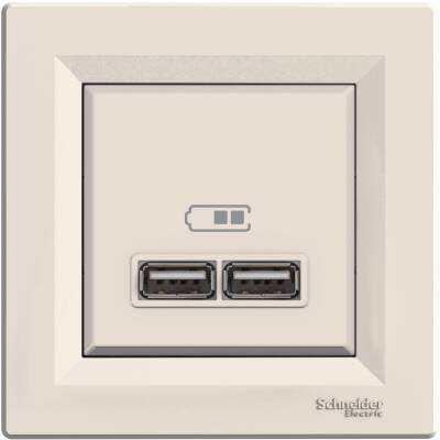 SCHNEİDER EPH2700223 ASFORA ÇERÇEVELİ İKİLİ KREM 2,1A USB PRİZİ - 1
