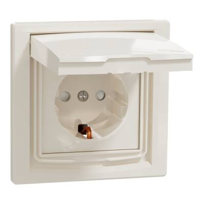 SCHNEIDER EPH3100323 IP44 ASFORA KREM ÇOÇUK KORUMALI KAPAKLI TOPRAKLI PRİZ - 1