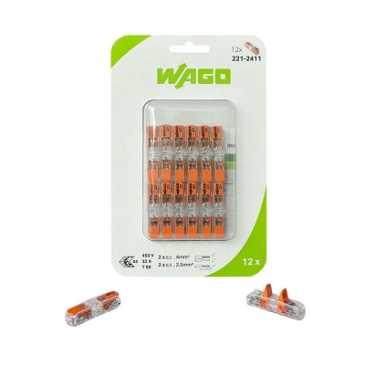 WAGO 221-2411/0996-0012 2 GİRİŞ 4 MM KOLLU GEÇİŞ KONNEKTÖRÜ (BLİSTER-12Lİ) - 1