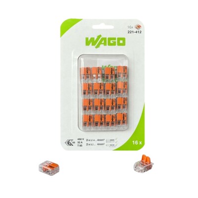 WAGO 221-412/0996-0016 2 GİRİŞ 4 MM BUAT KLEMENSİ T KOLLU (BLİSTER-16LI) - 1